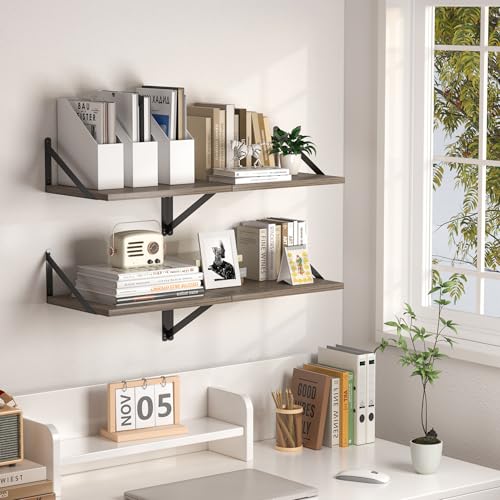 16W x 12D Deep Floating Shelves Set of 2 Grey (Grey With Black Metal Bracket / 16wx12dx5.8h)