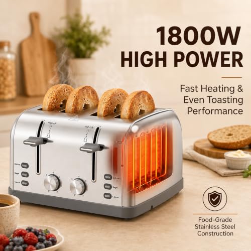 Toaster 4 Slice Retro Stainless Steel