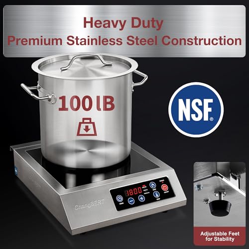 Portable Induction Cooktop 1800W NSF Certified Commercial Range Powerful Countertop Burner Pro Chef Professional Hot Plate Premium Stainless Steel Housing Schott Glass 10 Hours Timer (FlameCold Series 1800W)