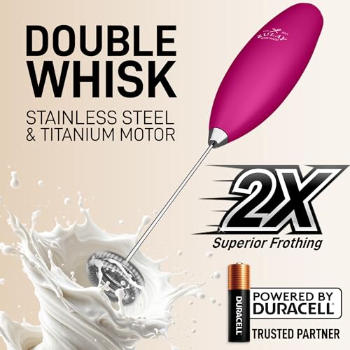 Powerful Milk Frother Wand With Duracell Batteries (Tropical Dragonfruit / Double Whisk + Batteries)