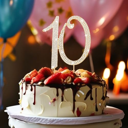 10th Birthday Cake Topper Gold Number 10 Cake Decorations for Birthday Party Decoration (10)