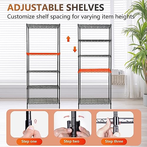 Shelves Wire Shelving Utility Storage Shelves Shelving Unit NSF Certified Height Adjustable Metal 5 Tier Shelves Easy Assembly 24" L x 14" W x 59" H