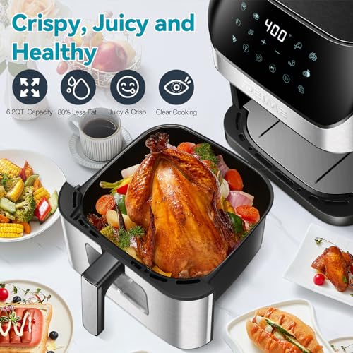 Air Fryer 6.2 QT Oilless 1500W Large Capacity Oven Air Fryers Healthy Cooker with 10 Preset