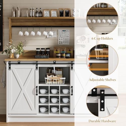 47" Farmhouse Coffee Bar Cabinet with Storage Hutch (47Inch / White)