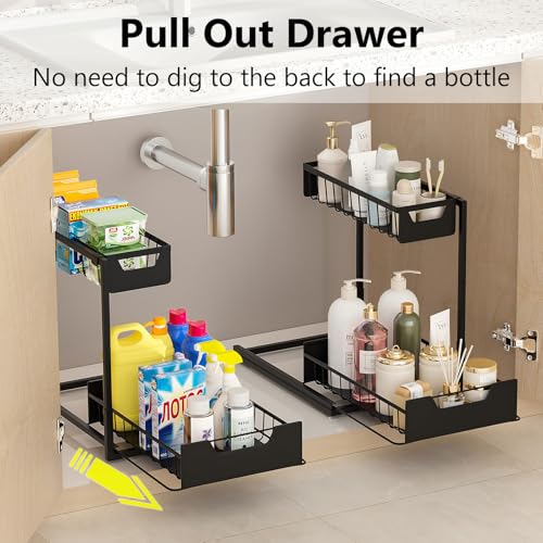 Under Kitchen Sink Organizers and Storage (Black / 2 Pack)