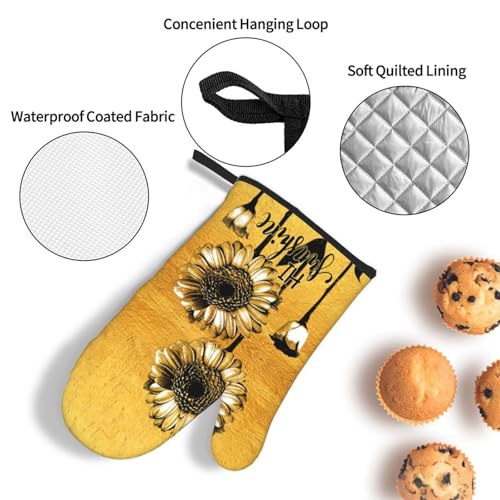 Sunflower Oven Mitts and Pot Holders Set of 3 Gold Oven Glove (Sunflower)