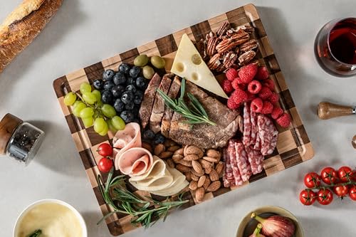 Cutting Boards for Kitchen (Wood Checkered / 14"L x 11"W)