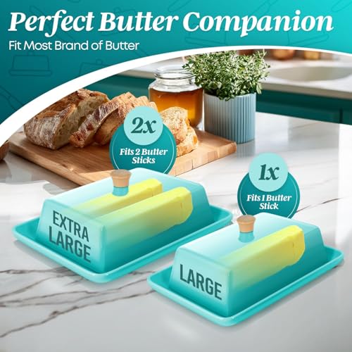 Large Ceramic Butter Dish with Lid for Countertop (Blue / Large)