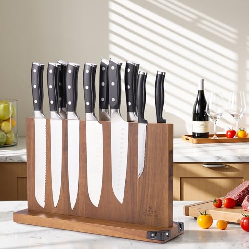 15.2" Extra Large Magnetic Knife Block with Dual Sharpeners (15.2 x 9 Inches)