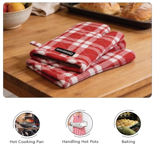 Oven Mitts Heat Resistant Kitchen Gloves (Oven Gloves / Franca Red Checks)