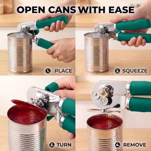 Stainless Steel Swing Open Manual Can Opener Comfortable Grip (Emerald / Swing Open)