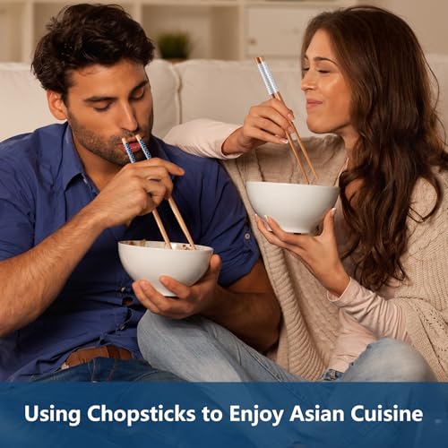 5 Pairs Bamboo Chopsticks Reusable Chop Sticks Japanese Style Bamboo Chopstick with Black Box Lightweight 8.8 Inch (Blue & White)