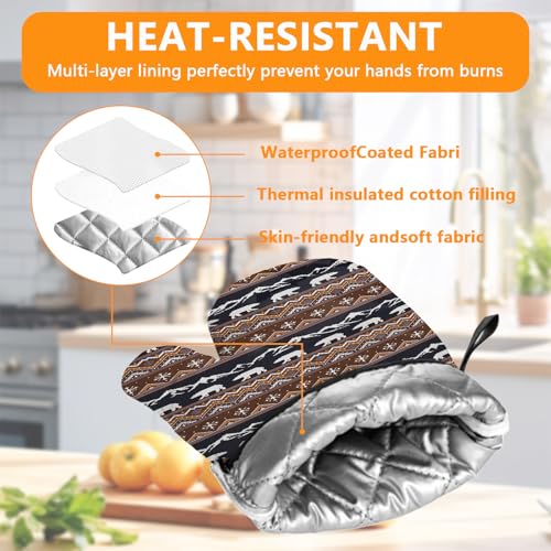 Bear Mountain Oven Mitts and Vintage Rustic Pot Holders Sets 4Pcs (Bear Mountain)