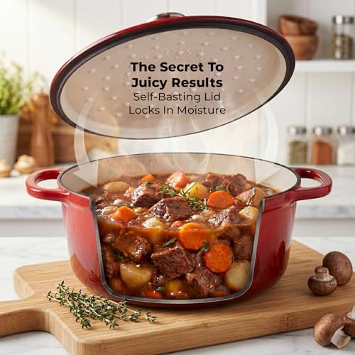 6.4QT Enameled Cast Iron Dutch Oven Pot with Lid (Ablaze Red / 6.4 Quart)