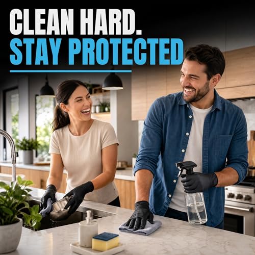 Nitrile Gloves Disposable Rubber Latex Gloves Black Nitrile Latex Gloves Small Black Rubber Gloves Disposable Cleaning Mechanic Gloves HEAVY DUTY 6 Mil Nitrile Gloves (Black-1000pcs(anti-slip Fingers) / Small)