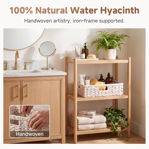 Large Wicker Storage Baskets for Shelves (White (Water Hyacinth) / 15¼"L x 11¾"W x 4¾"H)
