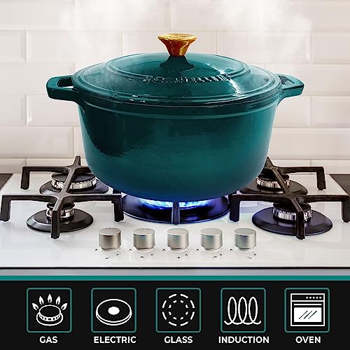 Mueller DuraCast 6 Quart Enameled Cast Iron Dutch Oven Pot with Lid (6 Quart -Round / Emerald)