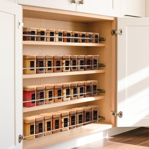Square Glass Spice Jars with Labels 4 oz 6 Pack with Bamboo Lids (6 Count)