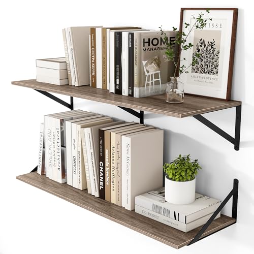 36W x 12D Deep Floating Shelves Set of 2 Grey (Grey With Black Metal Bracket / 36Wx12Dx5.8H)