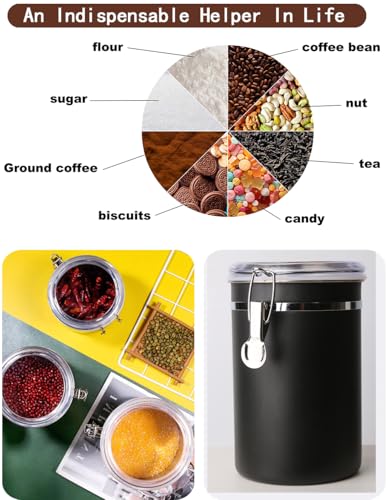 Stainless Steel Food Container with Clear Lids Airtight Storage Container Small Canisters Kitchen Pantry Storage for Cereal (1.8L Dark Black)