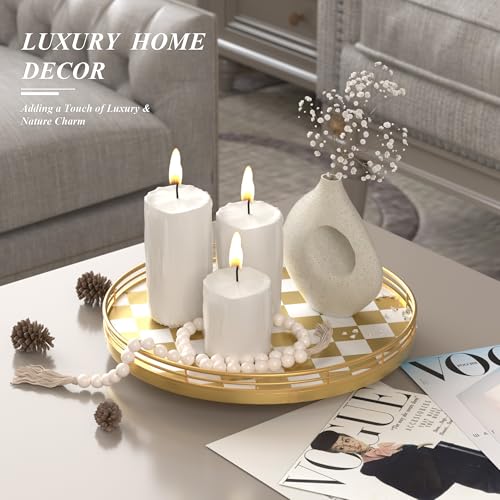 12 Inch Gold and White Checkerboard Lazy Susan with Metal Rail (Gold & White / 12 inches)