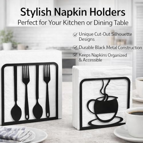 Napkin Holder for Table (C Coffee Cup Fork Black)
