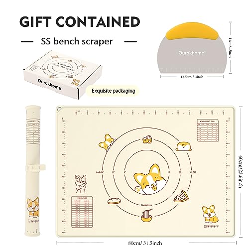 Silicone Baking Mat Sheet and Pastry Dough Cutter (Creamy white / 32"L x 24"W)