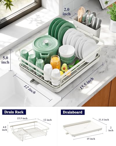 Dish Drying Rack for Kitchen Counter (Light Grey / 12''W x 15.5''L - 1 Tier)