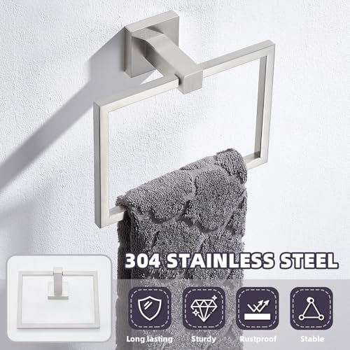Square Towel Ring for Bathroom (Brushed Nickel)
