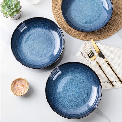 9.0" Ceramic Pasta Bowls Set of 4 (Set of 4 / Blue)
