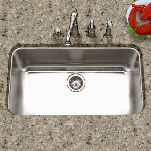 MGS-3018-1 Medallion Gourmet Series Undermount Stainless Steel Kitchen Sink, Easy Installation, Large Single Bowl, Satin Finish, Strainer Included (30 inches x 18 inches / Satin)