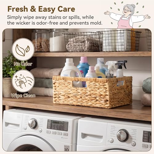 Wicker Baskets with Handles (Natural (Water Hyacinth) / 15"L x 11"W x 6¾"H)