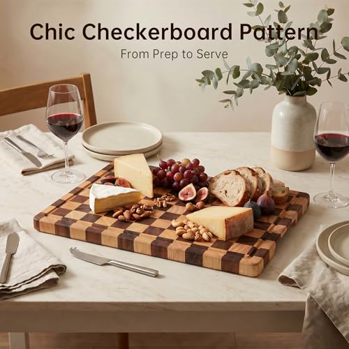 Cutting Boards for Kitchen (Wood Checkered / 17"L x 12"W)