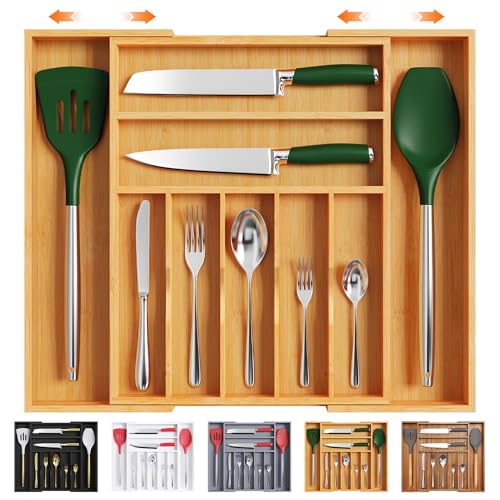 Large Premium Bamboo Silverware Organizer