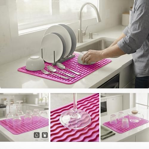 Silicone Dish Drying Mat (Rose / 16"L x 12"W)
