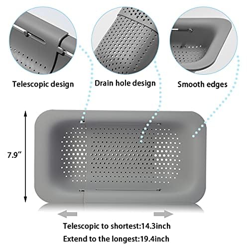 Collapsible Sink Colanders and Strainers Basket Over the Colander Extendable Plastic Fruit Vegetable Strainer Drainer for Kitchen (2 Count)