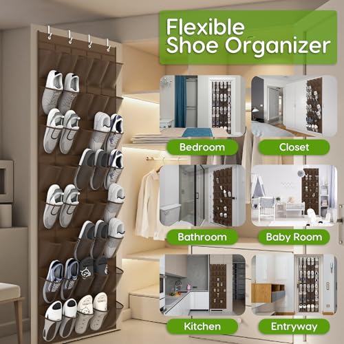Over the Door Shoe Organizer with 40 Large Breathable Mesh Pockets (Brown / 40 Pockets)