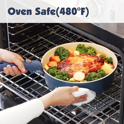 17 Piece Ceramic Detachable Handle Pots and Pans Set Navy (Navy / 17 Piece)