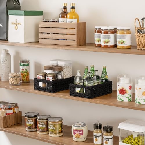 Wicker Baskets for Organizing (Black (Paper Rope) / 2x 11¼"L x 7½"W x 3½"H)
