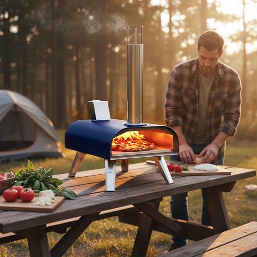 12" Multi Fuel Outdoor Pizza Oven Reach up to 1110℉ (Blue)