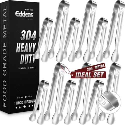 12PCS Ice Tongs Mini Sugar Tong (4+6 inch / Silver 6Pcs)