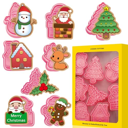 3D Christmas Cookie Cutters (8Packs Christmas Cookie Cutters)