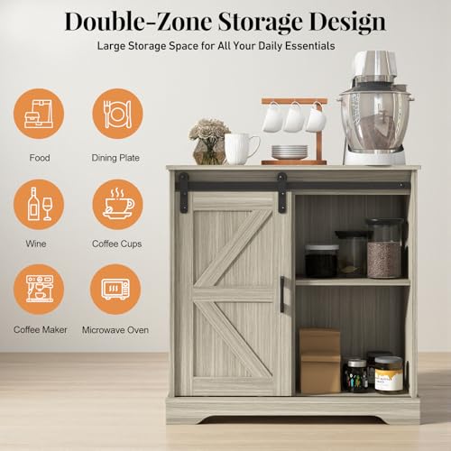Sliding Barn Door Buffet Sideboard Storage Cabinet Coffee Bar Kitchen Farmhouse Style (Oak)