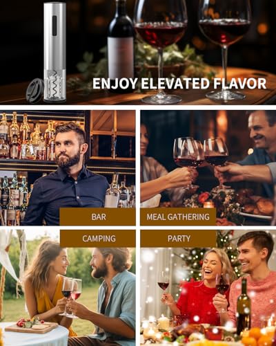 Electric Wine Opener Rechargeable Stainless Steel Automatic Corkscrew Wine Bottle Opener with Foil Cutter