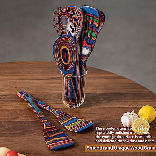 Pakka wood 7 Piece Blue Wooden Cooking Utensils (7 PCS Rainbow)