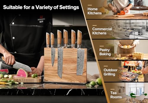 Double Sided Magnetic Knife Holder Rack For Kitchen Counter (Olive Wood Knife Holder)