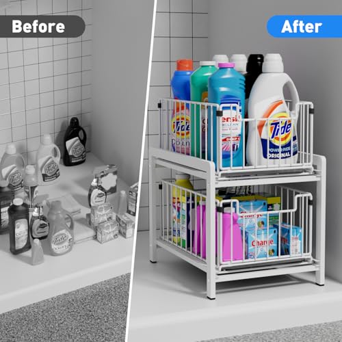2 Tier Pull Out Cabinet Organizer (White)
