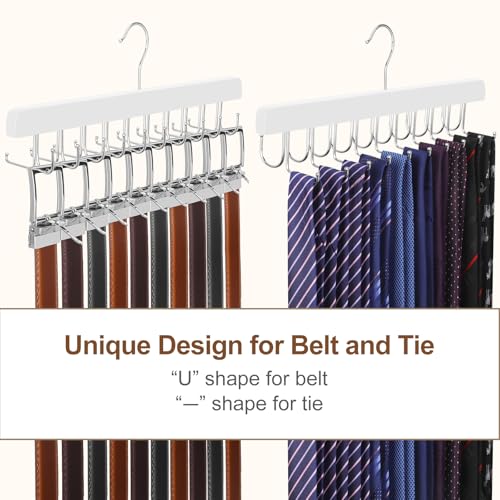 20 Hooks 2 in 1 Belt Tie Hanger for Closet Max 30 Belts with 30 Ties Capacity (White)
