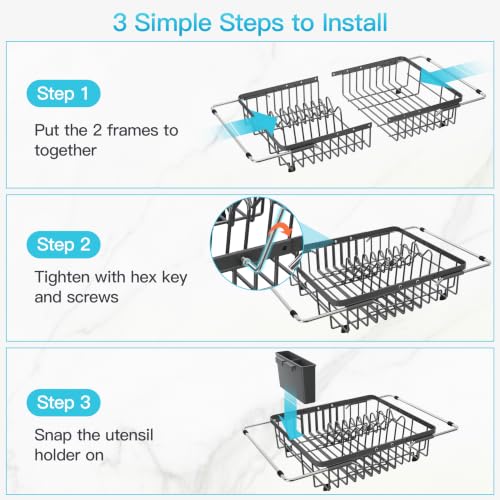 Gray Dish Drying Rack Over the Sink with Utensil Holder (Dark Gray / For 12.5"-30"w Sink, Expandable)