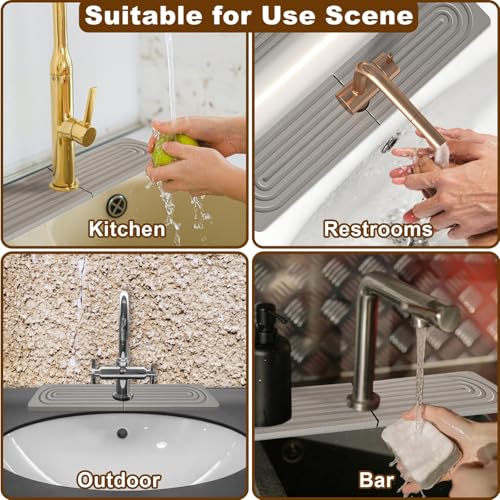 Faucet Mat for Kitchen Sink (Square Grey / 23.6x3.9in)